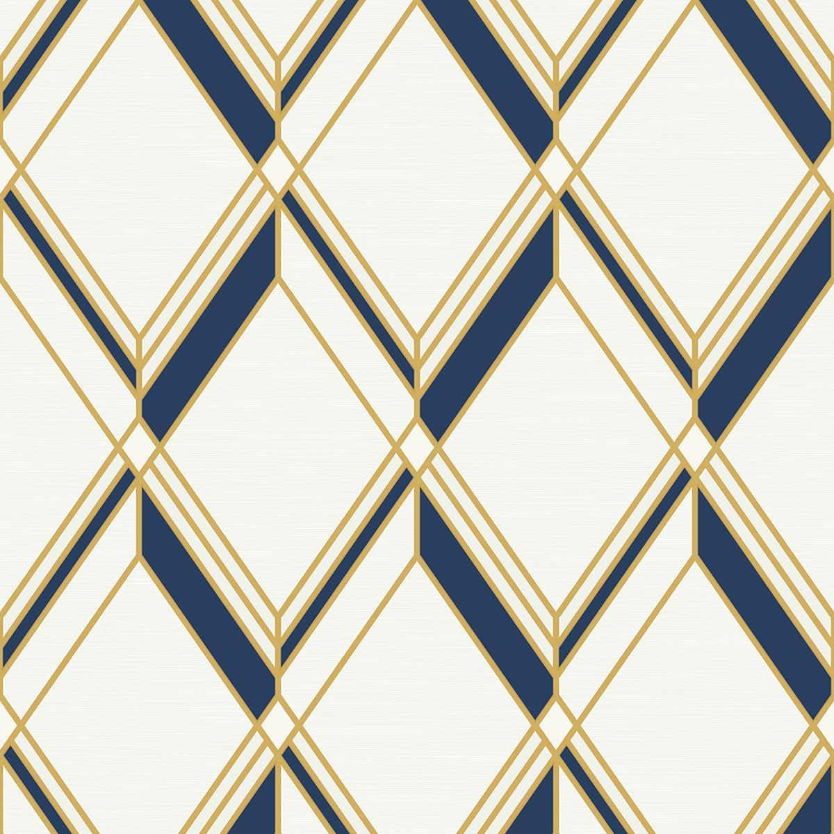 Seabrook Brooklyn Diamond Metallic Gold & Navy Wallpaper