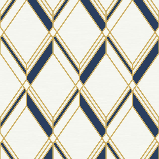 Seabrook Brooklyn Diamond Metallic Gold & Navy Wallpaper