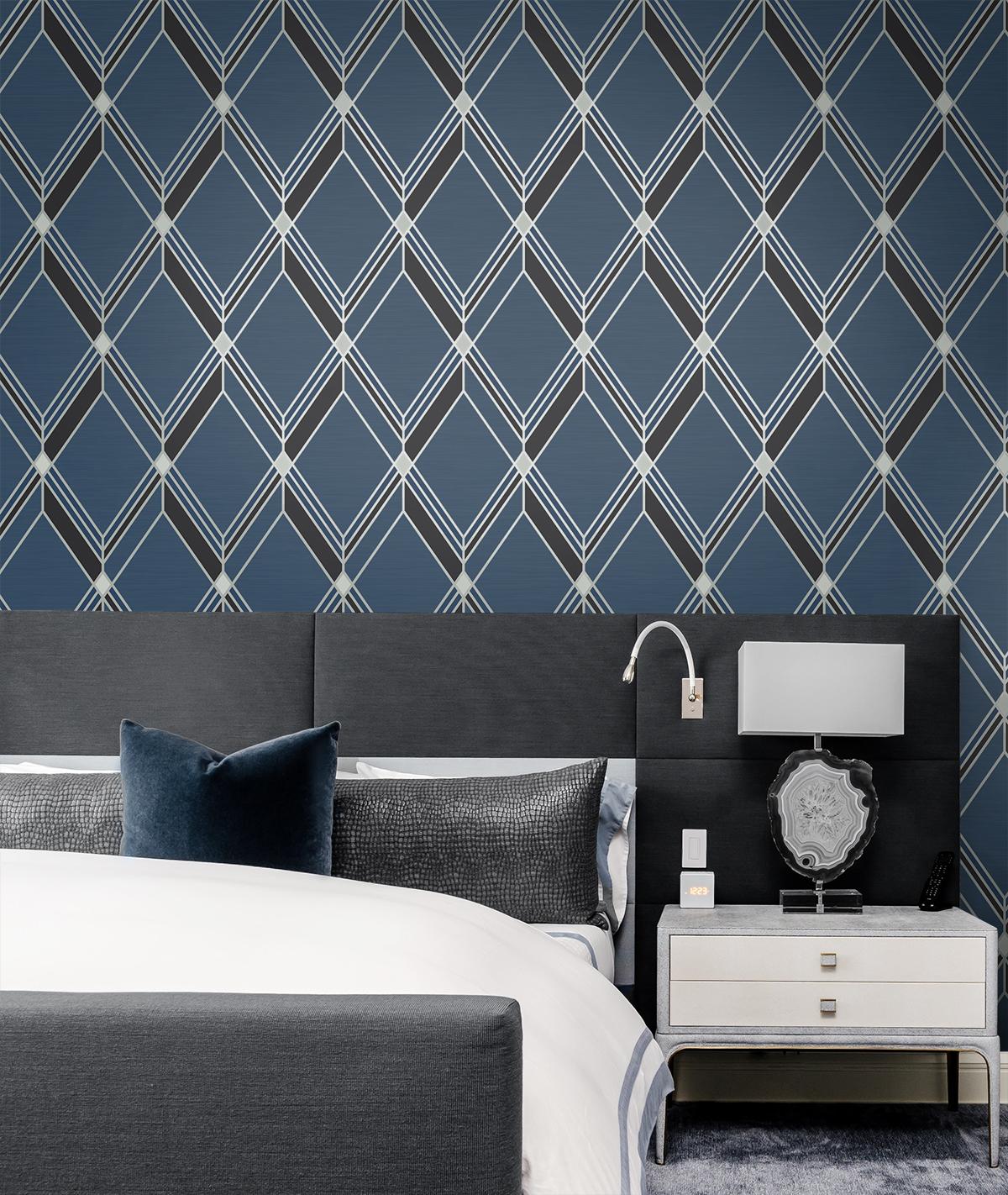 Seabrook Brooklyn Diamond Blue Wallpaper