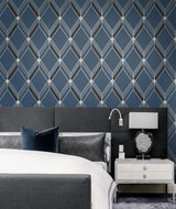 Seabrook Brooklyn Diamond Blue Wallpaper