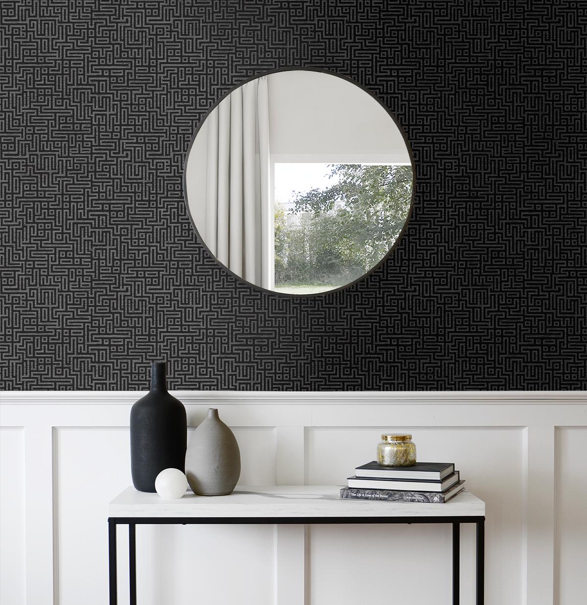 Seabrook Rockefellar Maze Black Wallpaper
