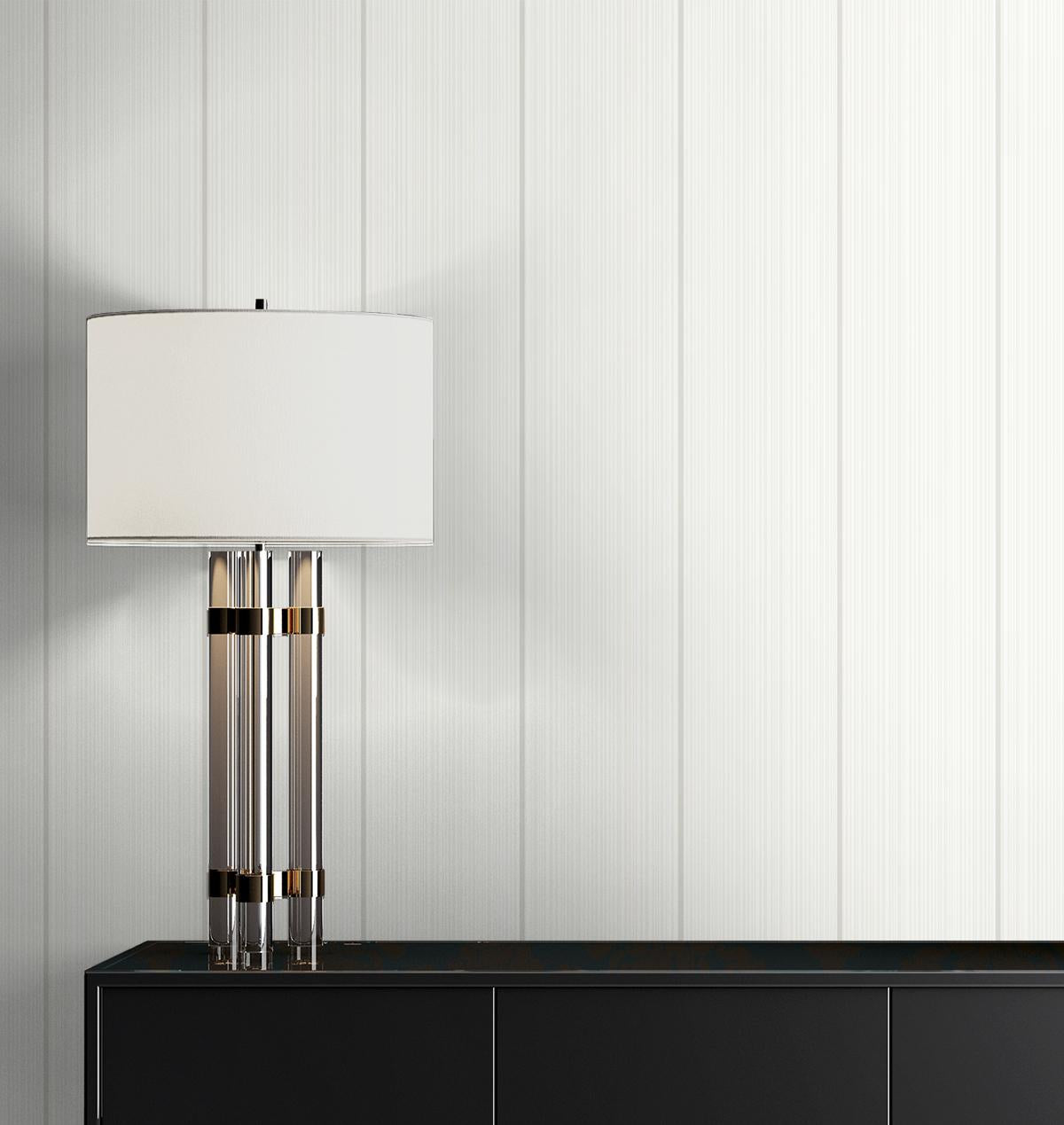 Seabrook Rockefeller Stripe Dove White Wallpaper