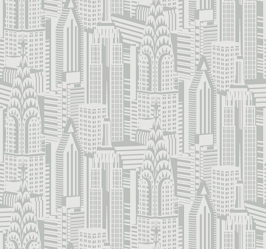 Seabrook Manhattan Skyline Silver Sky Wallpaper