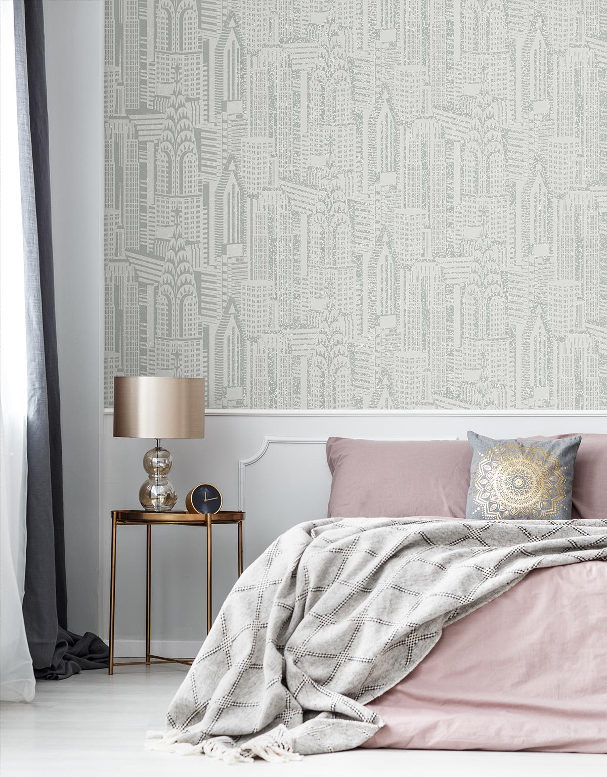 Seabrook Manhattan Skyline Silver Wallpaper