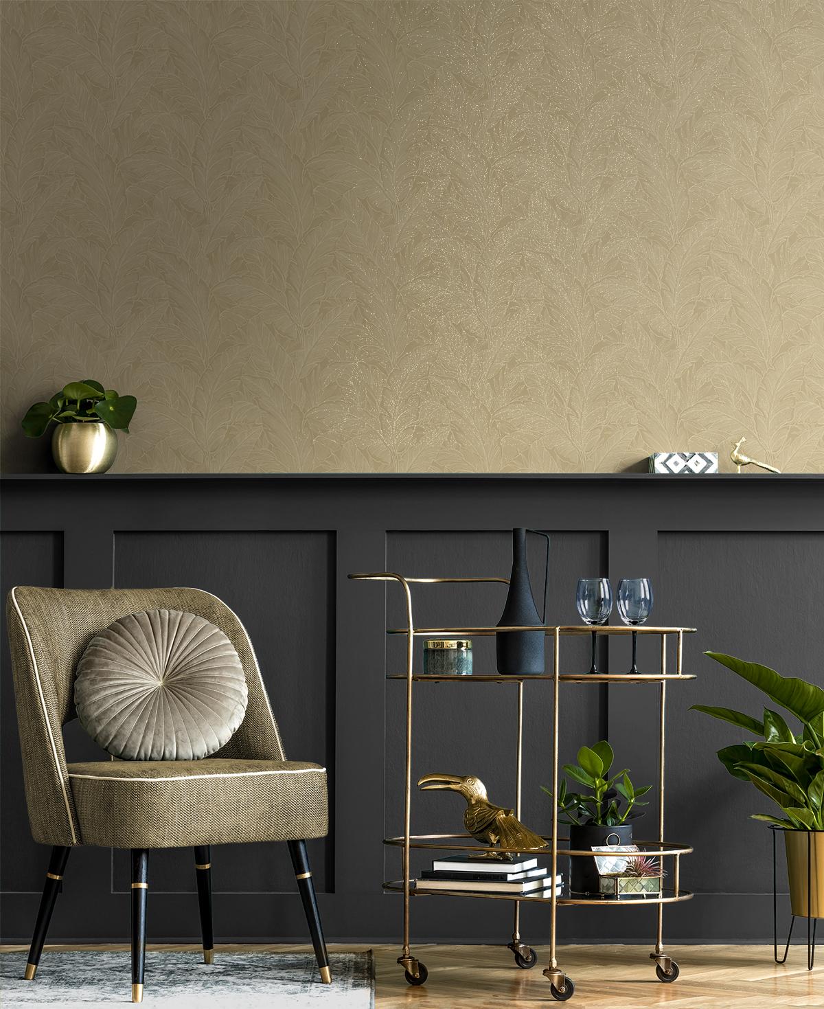 Seabrook Deco Banana Leaf Gold Wallpaper