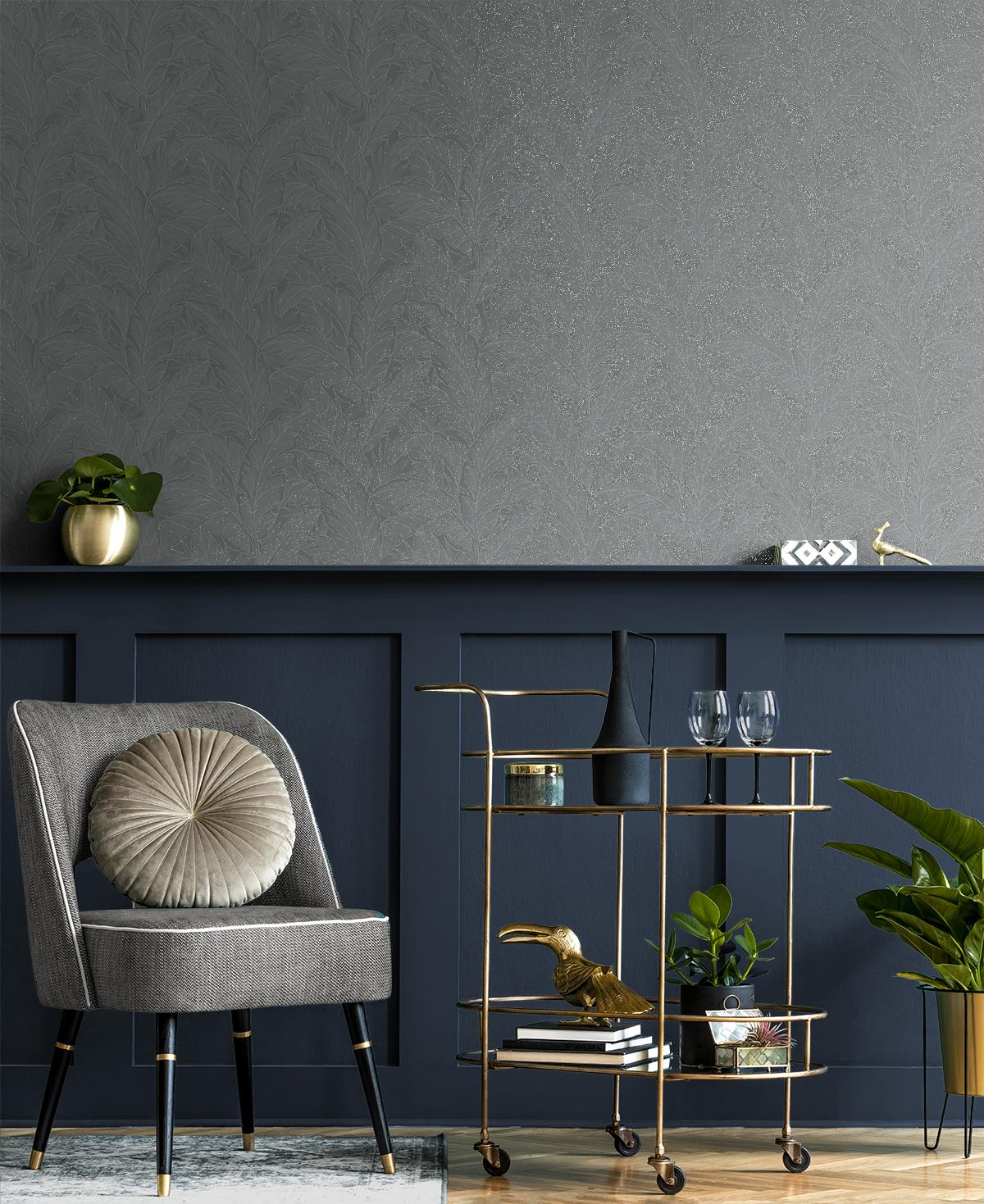 Seabrook Deco Banana Leaf Grey Wallpaper