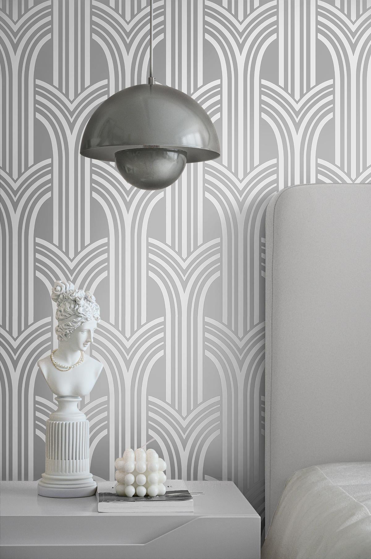 Seabrook Deco Arches Silver Wallpaper