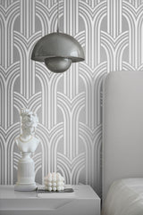 Seabrook Deco Arches Silver Wallpaper