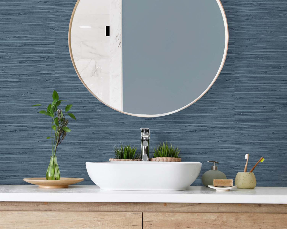 Seabrook Marion Faux Arrowroot Blue Wallpaper