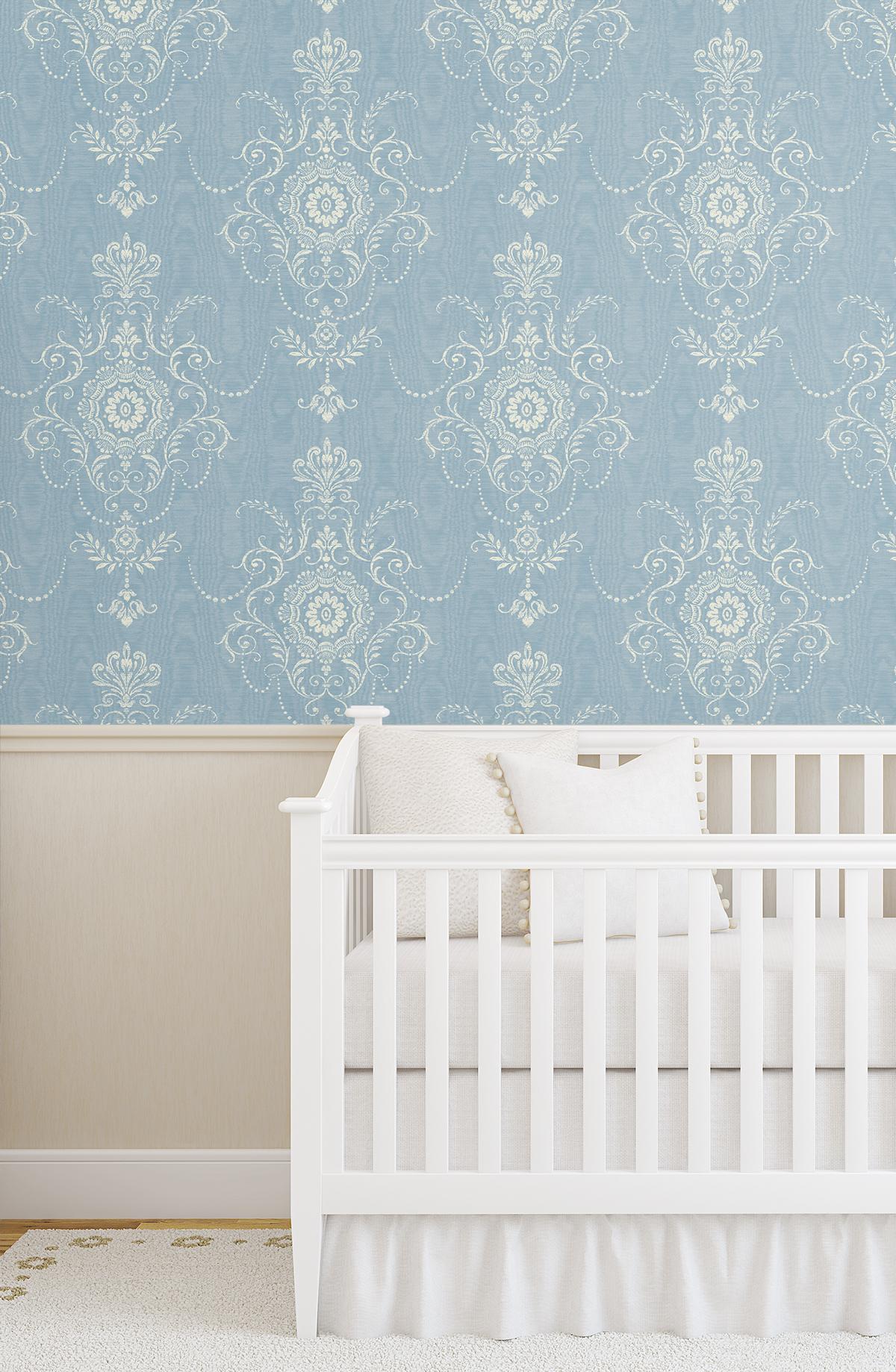 Seabrook Colette Cameo Blue Wallpaper