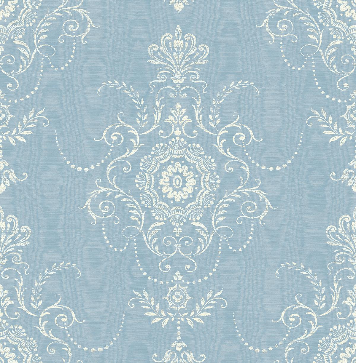 Seabrook Colette Cameo Blue Wallpaper