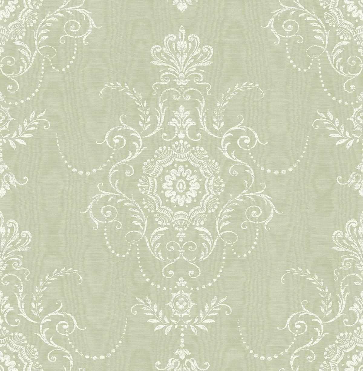 Seabrook Colette Cameo Washed Green Wallpaper