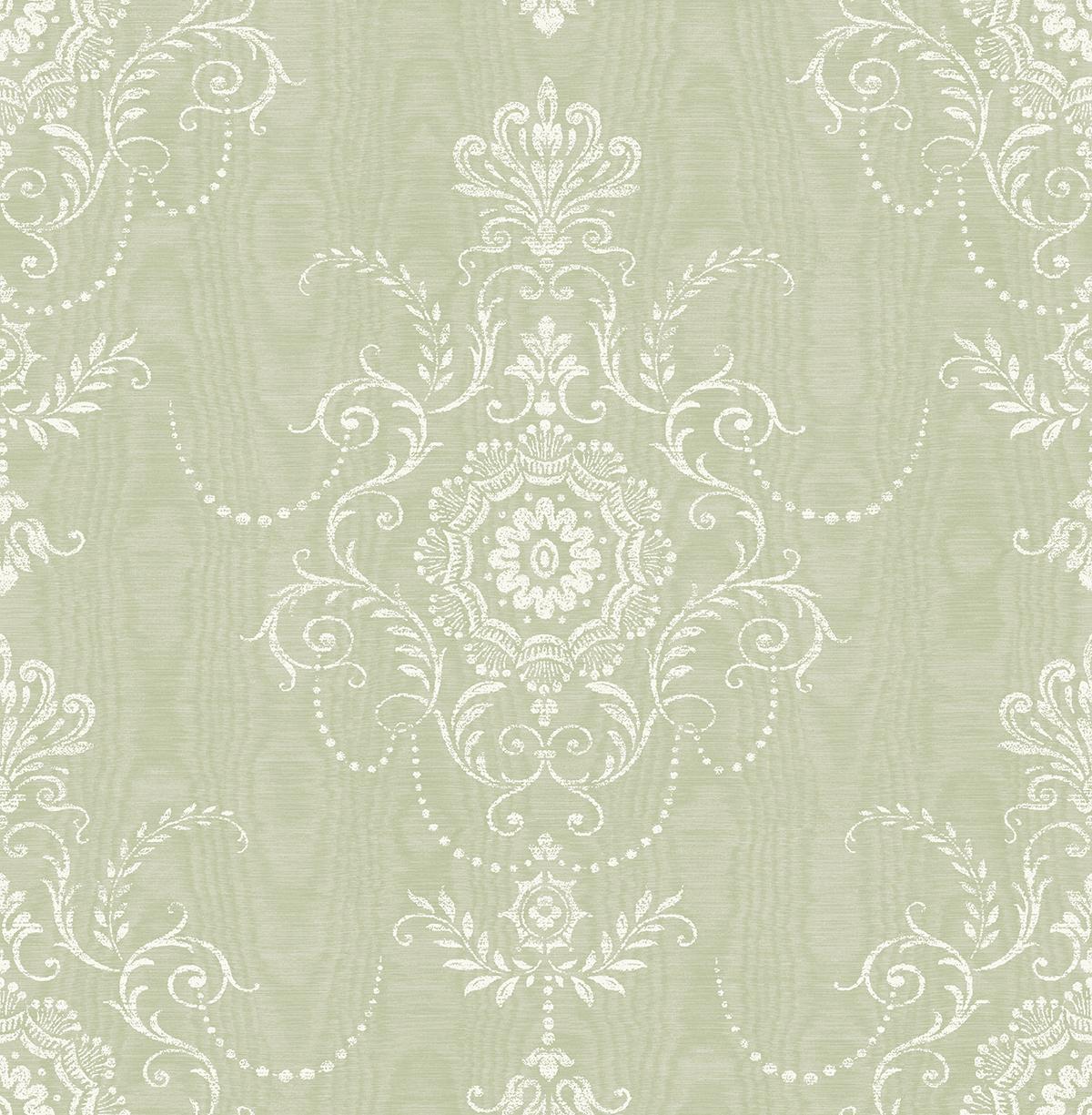 Seabrook Colette Cameo Green Wallpaper