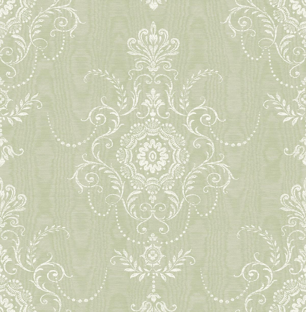 Seabrook Colette Cameo Green Wallpaper