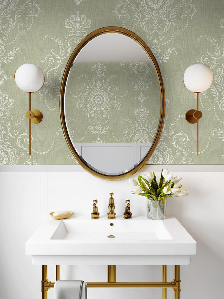Seabrook Colette Cameo Green Wallpaper