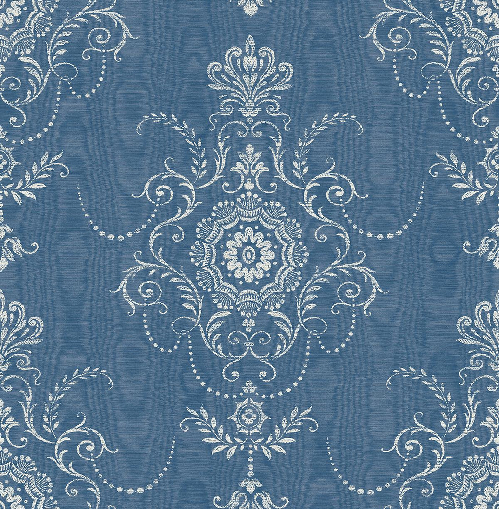 Seabrook Colette Cameo Blue Wallpaper