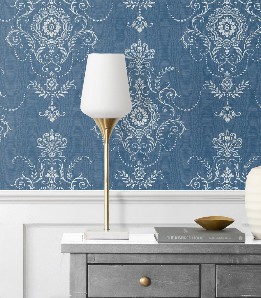 Seabrook Colette Cameo Blue Wallpaper