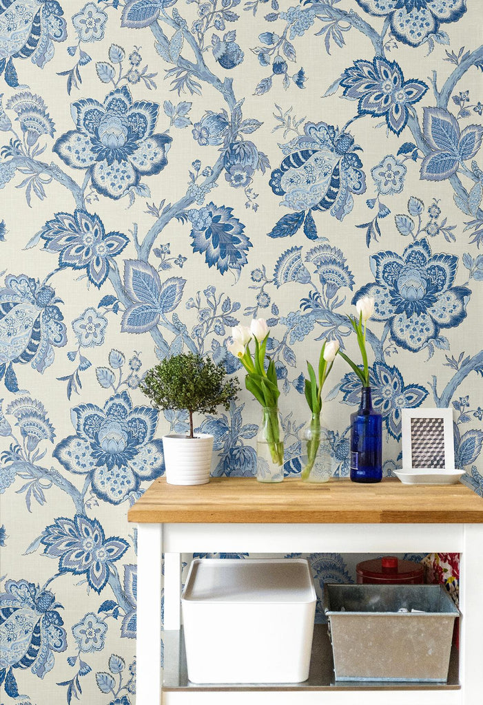 Seabrook Bernadette Jacobean Blue Wallpaper
