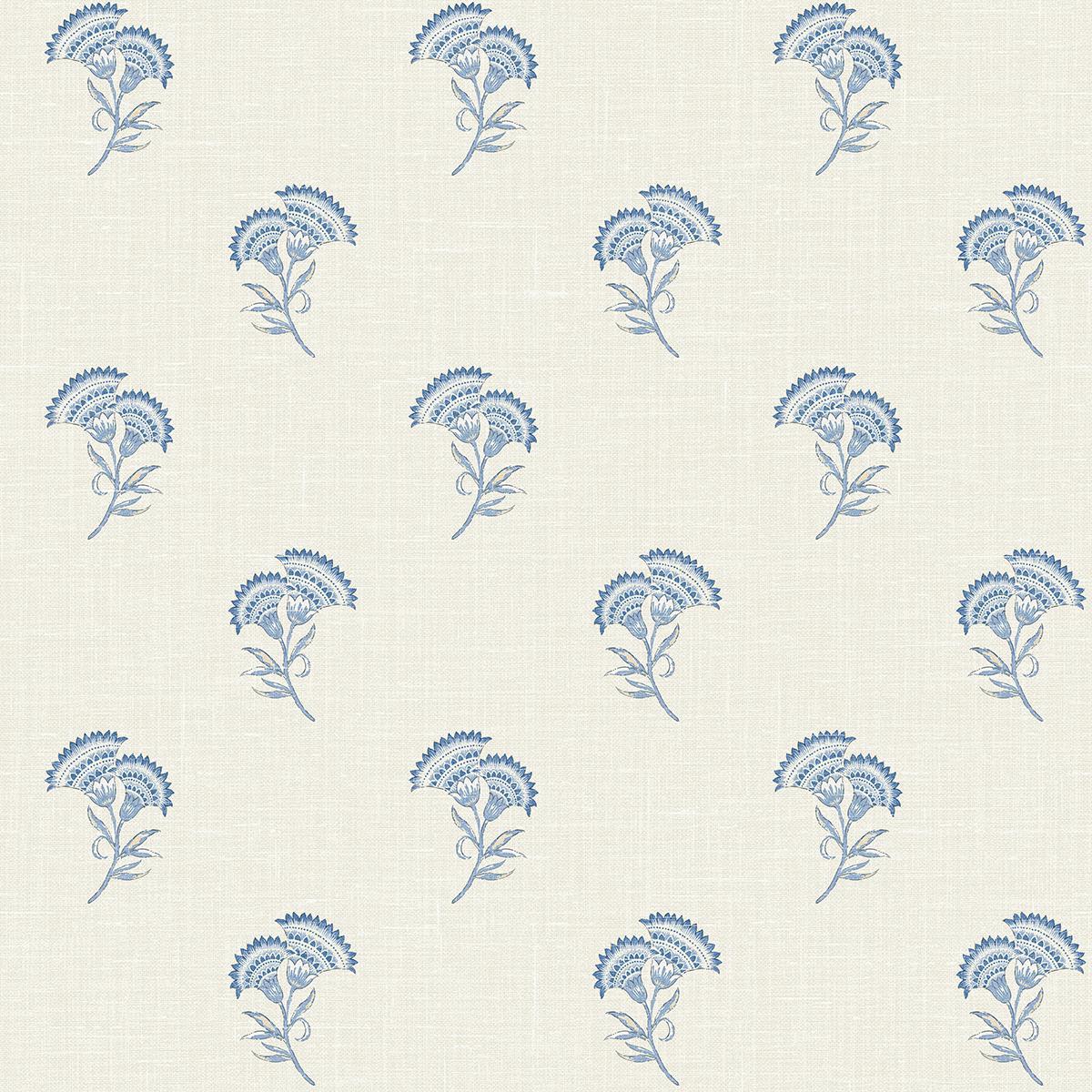 Seabrook Lotus Branch Floral French Blue Wallpaper