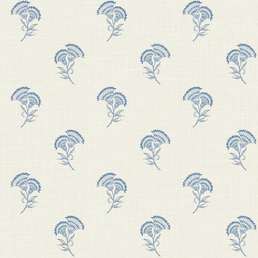 Seabrook Lotus Branch Floral French Blue Wallpaper