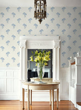 Seabrook Lotus Branch Floral Blue Wallpaper
