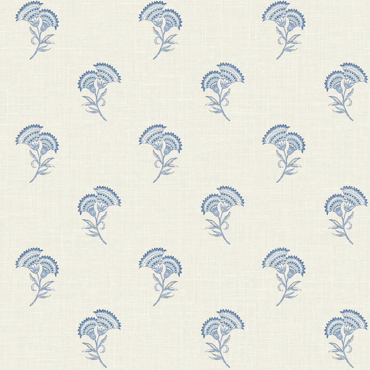 Seabrook Lotus Branch Floral Blue Wallpaper