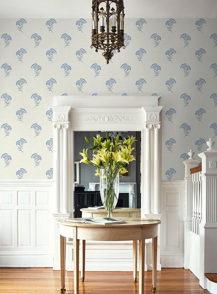 Seabrook Lotus Branch Floral Blue Wallpaper