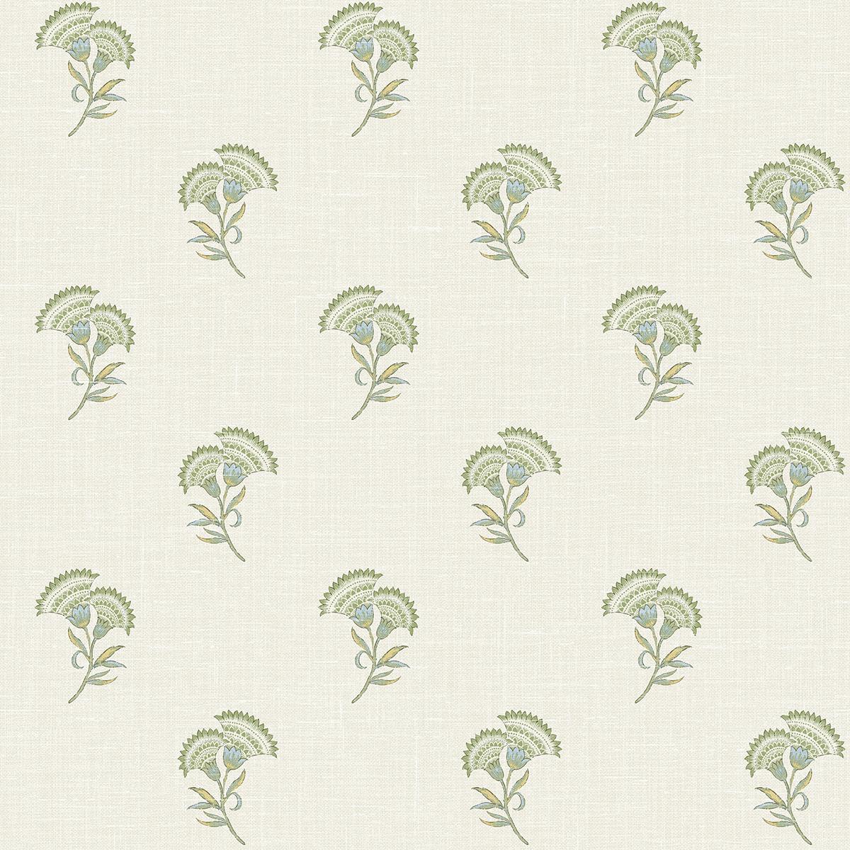 Seabrook Lotus Branch Floral Green Wallpaper