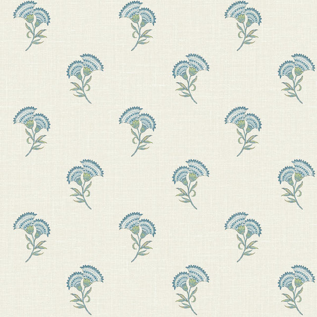 Seabrook Lotus Branch Floral Blue Bell & Herb Wallpaper