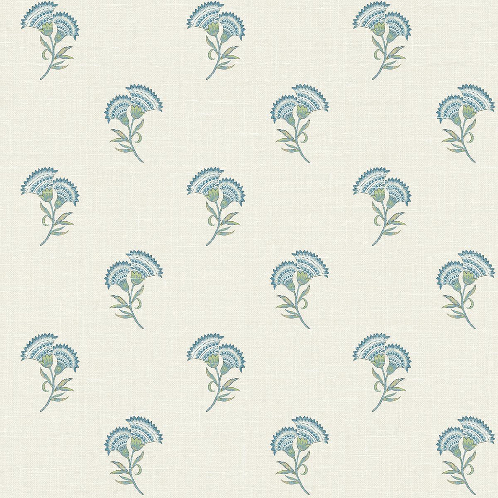 Seabrook Lotus Branch Floral Blue Bell & Herb Wallpaper