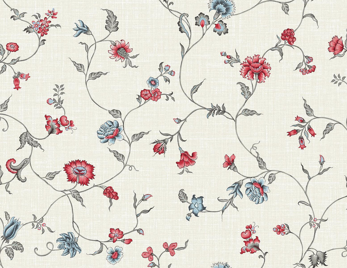 Seabrook Florale Trail Antique Ruby & French Blue Wallpaper