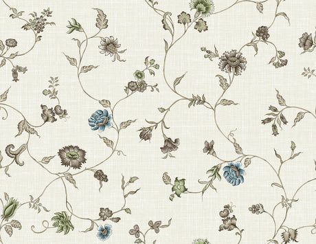 Seabrook Florale Trail Greige & Blue Bell Wallpaper