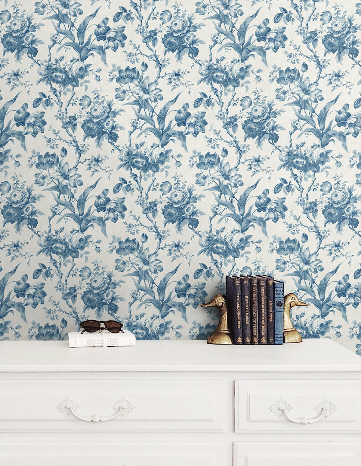Seabrook En Rose Blue Wallpaper