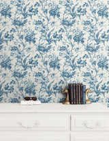 Seabrook En Rose Blue Wallpaper
