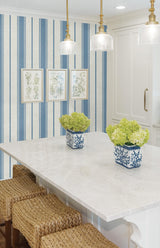 Seabrook Eliott Linen Stripe Blue Wallpaper