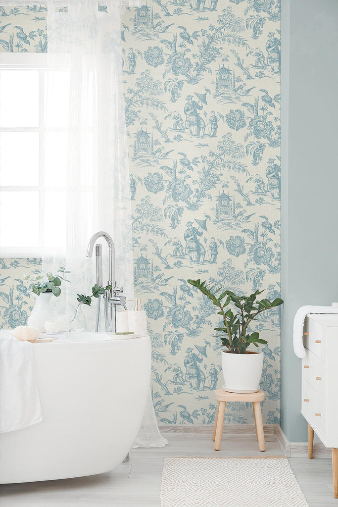 Seabrook Colette Chinoiserie Blue Wallpaper