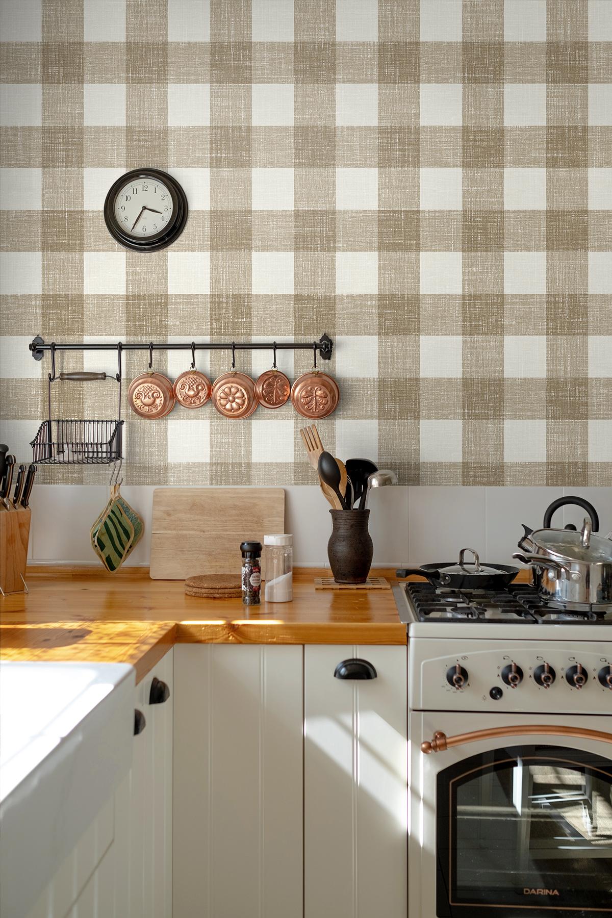 Seabrook Bebe Gingham Brown Wallpaper