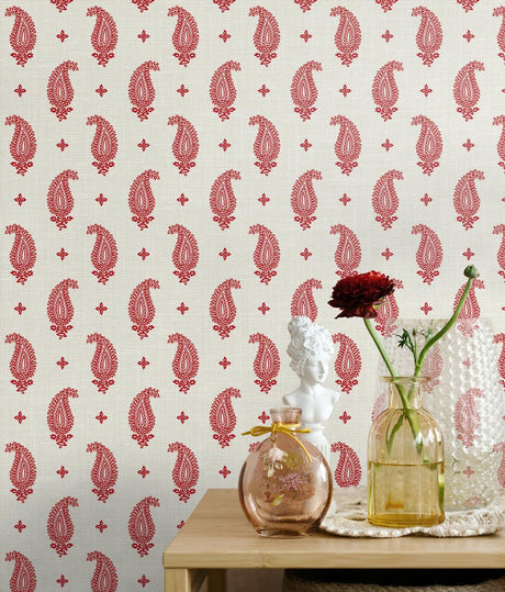 Seabrook Maia Paisley Red Wallpaper