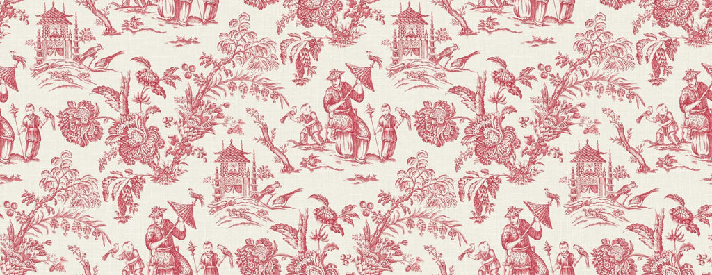 Seabrook Chinoiserie Linen Fabric Antique Ruby Fabric