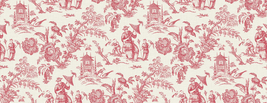 Seabrook Chinoiserie Linen Fabric Red Fabric
