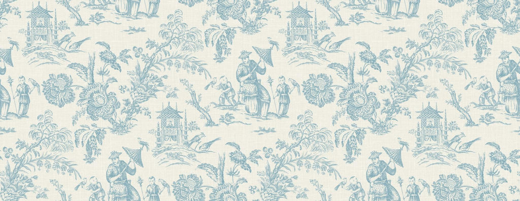 Seabrook Chinoiserie Linen Fabric Blue Fabric