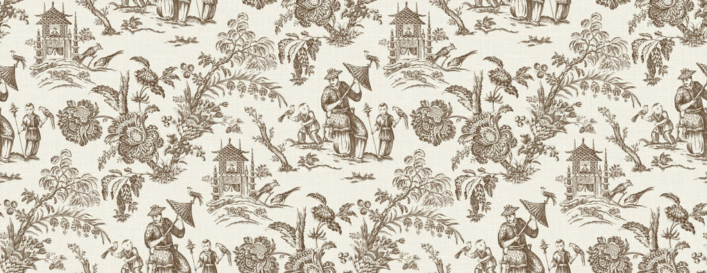 Seabrook Chinoiserie Linen Fabric Brown Fabric