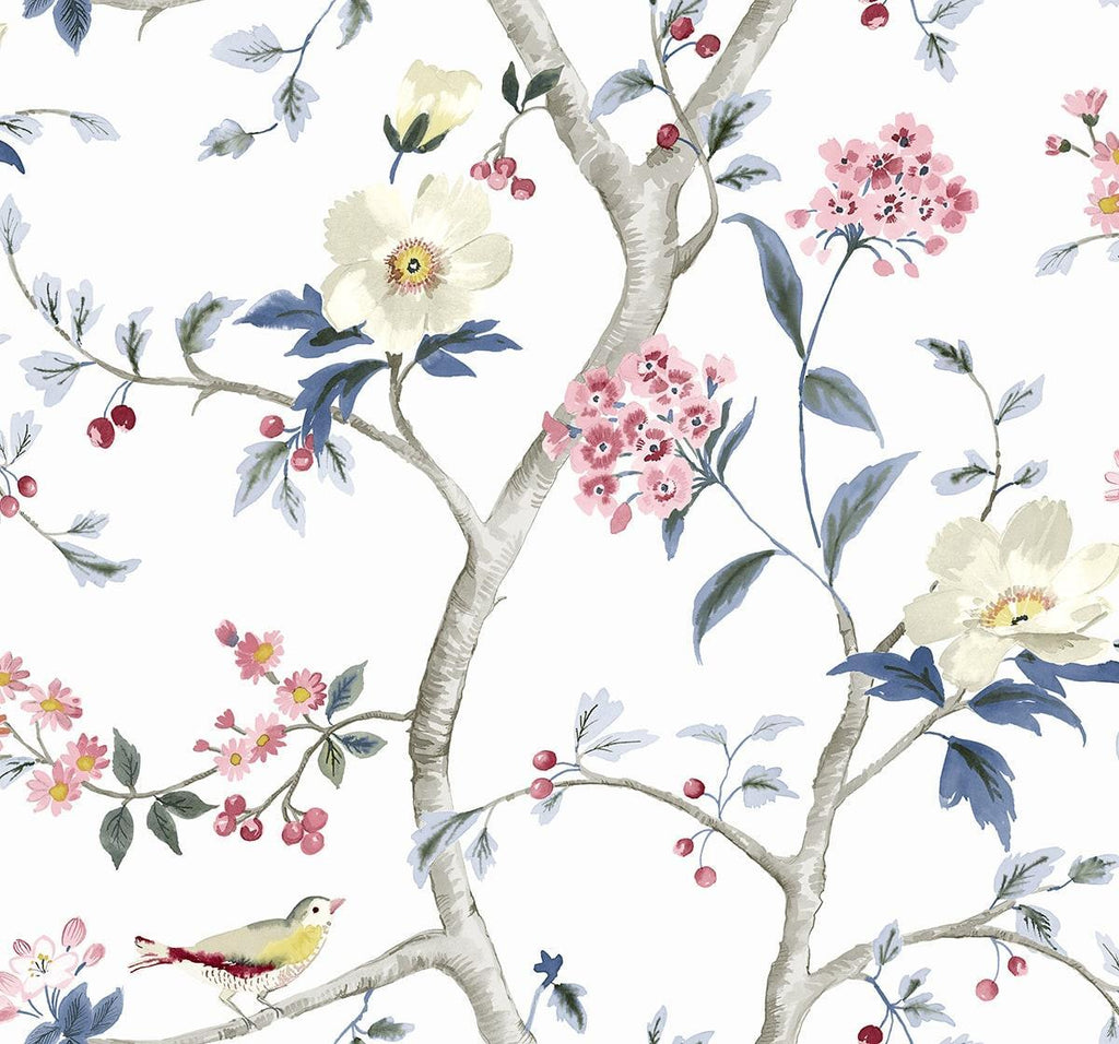 Seabrook Sparrow Haven Riviera Blue & Berry Wallpaper