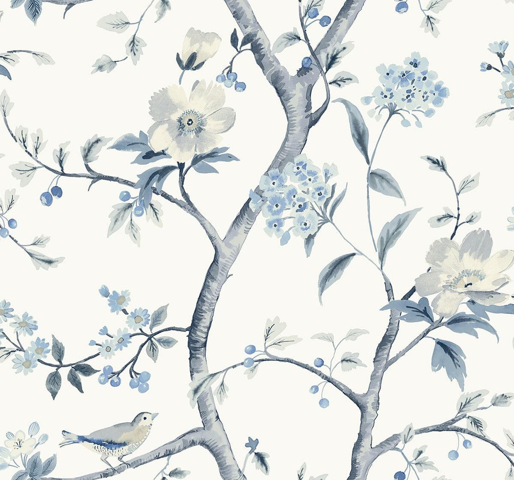 Seabrook Sparrow Haven Blue Wallpaper