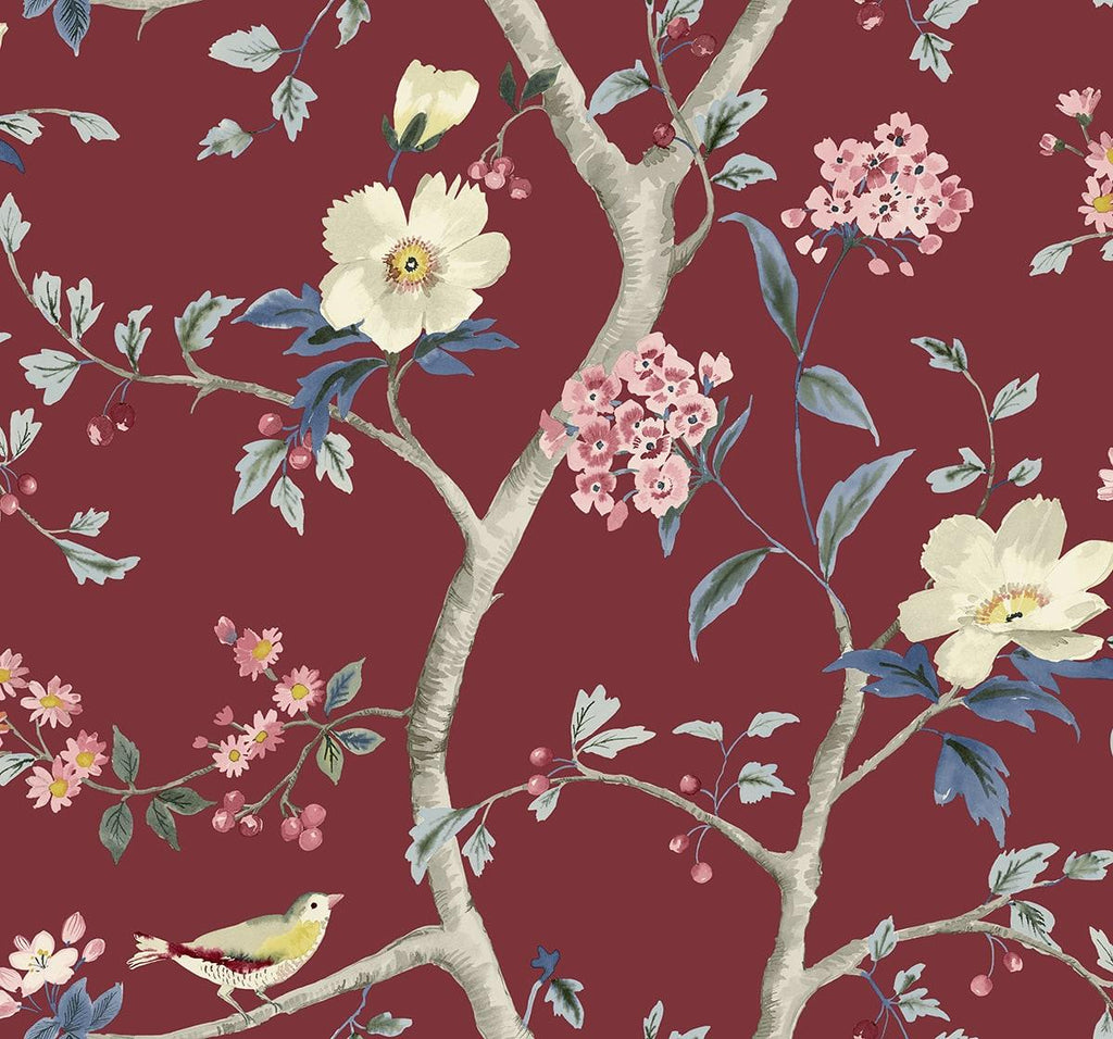 Seabrook Sparrow Haven Red Wallpaper