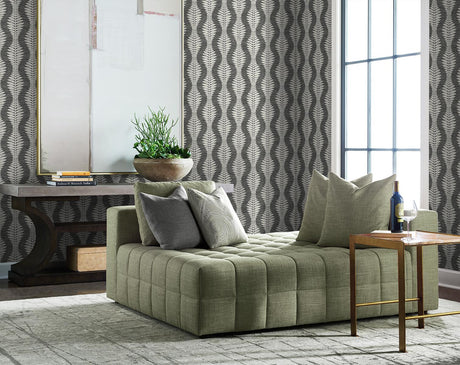 Seabrook Carina Leaf Ogee Black Wallpaper