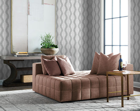 Seabrook Carina Leaf Ogee Grey Wallpaper