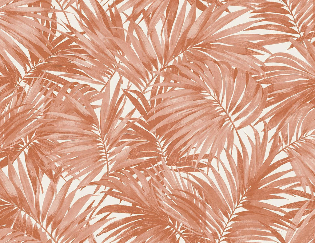 Seabrook Cordelia Tossed Palms Coral Wallpaper