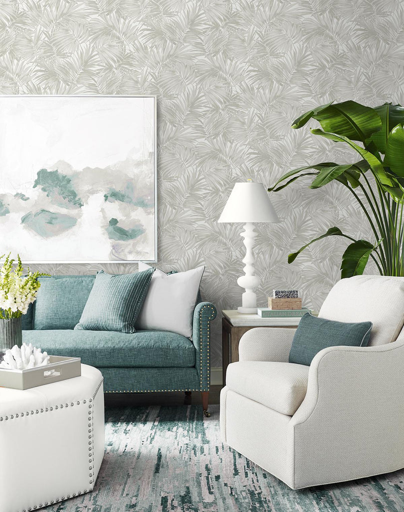 Seabrook Cordelia Tossed Palms Grey Wallpaper