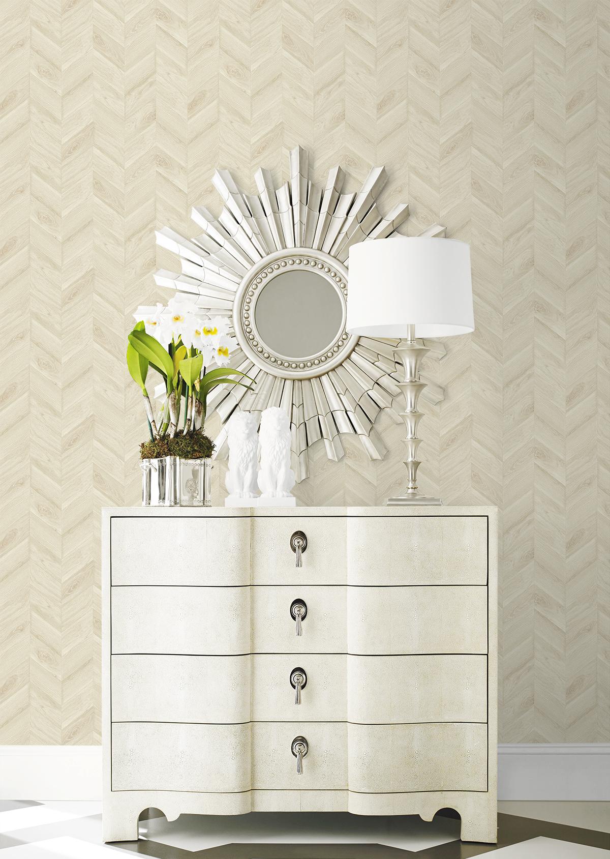 Seabrook Keone Bay Chevron Beige Wallpaper